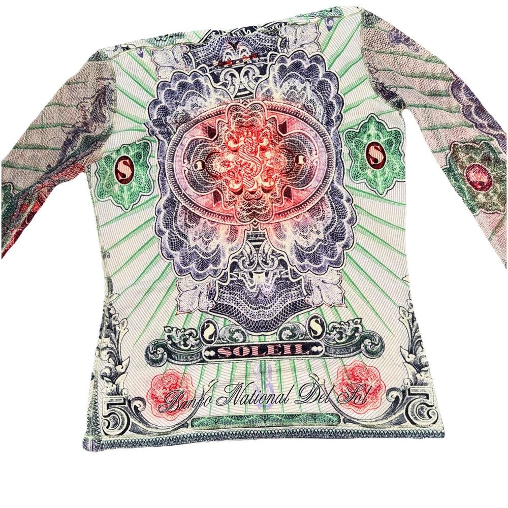 1994 Jean Paul Gaultier Soleil Currency Money Banknote Mesh Top Size large - Picture 3 of 4